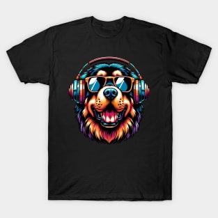 Tibetan Mastiff Smiling DJ in Vibrant Japanese Art T-Shirt